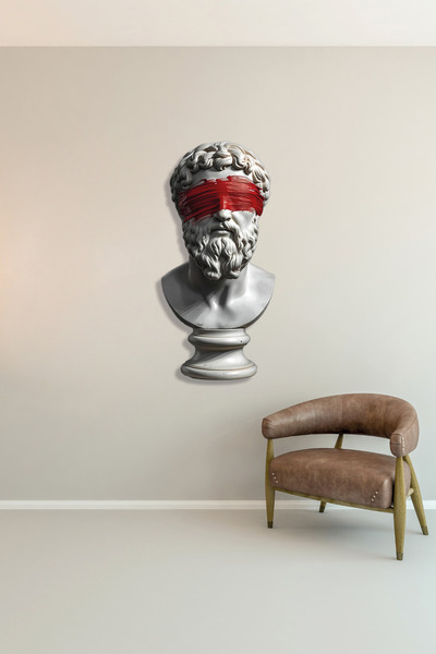Vitraum Antik Yunan Heykel Bust Kirmizi Boya Detayli Metal Tablo