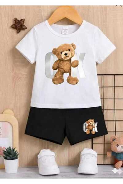 NC Nicee Clothes Summer Children's T-Shirt Shorts Unisex (Coco Bear Printed)