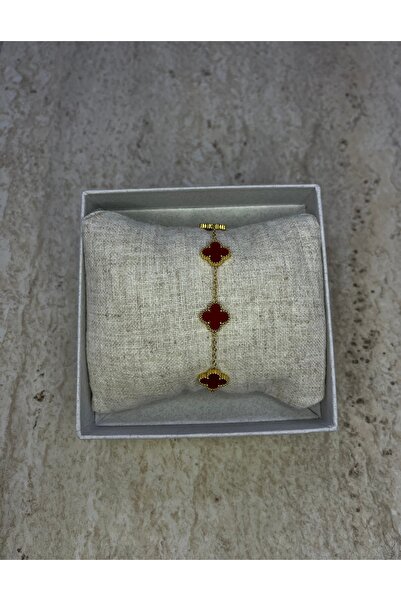 aurela Gold Bordo Yonca Bileklik