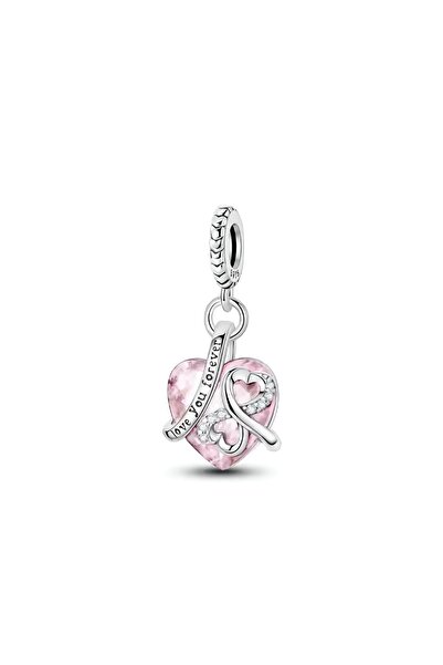 Lux Design 925 Ayar Gümüş Sonsuz Pembe Kalp Sallantılı Charm