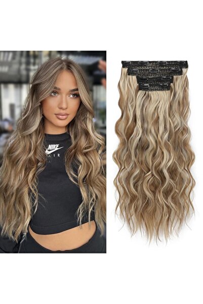 Other REECHO Clip-In Extensions, 4 Piece, 60 cm Thick, Long Beach Waves Hairp...