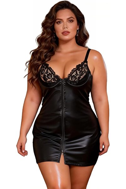 MADE IN CHINA Sexy Leather Dress Women Lace Dresses Wetlook Underwear Set Pu ...
