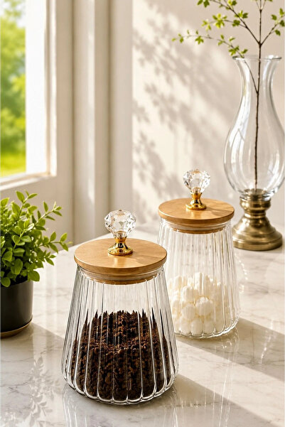 Maloria Bamboo Diamond Lid Crystal Transparent Conical Striped Glass Jar |   ...