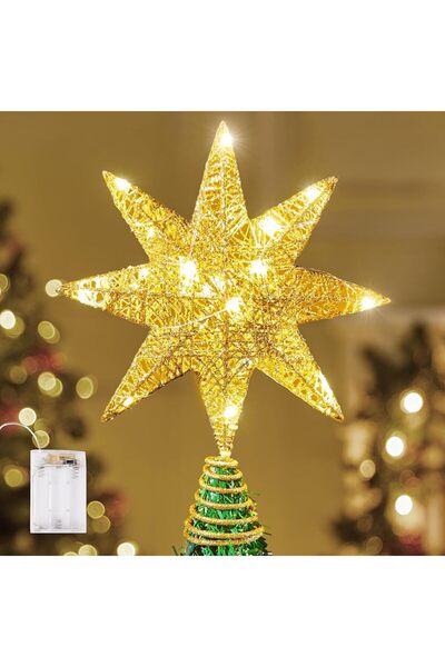 Joiedomi 10 Inch LED Metal Glitter 8 Point Star Christmas Tree Topper, 20 LED...
