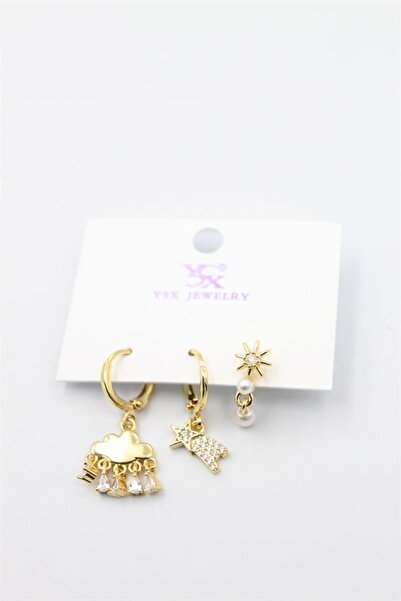 atastore2017 3-Piece Cloud Earrings - Gold