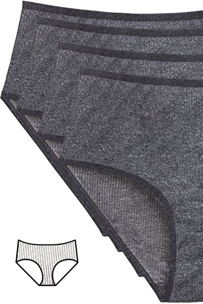Royaleks 4-Piece New Series Colorful High Waist Ribbed Bato Panties Anthracite