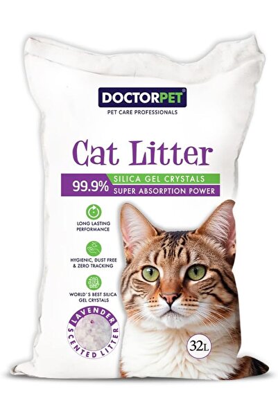 Doctor Pet رمل سيليكا جل للقطط 32 لتر - بلورات معطرة باللافندر، صحي، خالٍ من ...