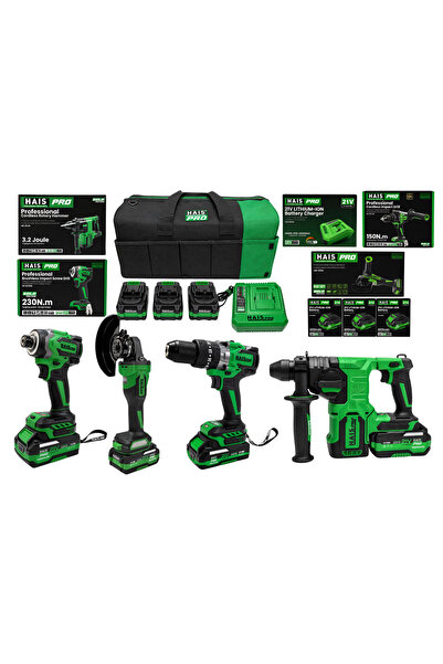 Hais PRO 21V Akülü Set Darbeli Matkap Taşlama Kırıcı Delici Somun Sıkma 3 Akülü
