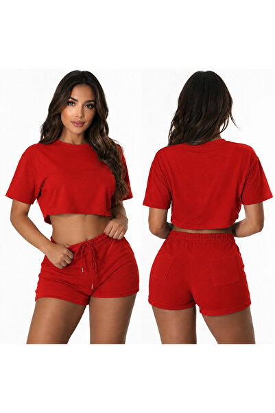 Cristina Serene Γυναικείο Σετ Crop Top & Σορτς Κόκκινο