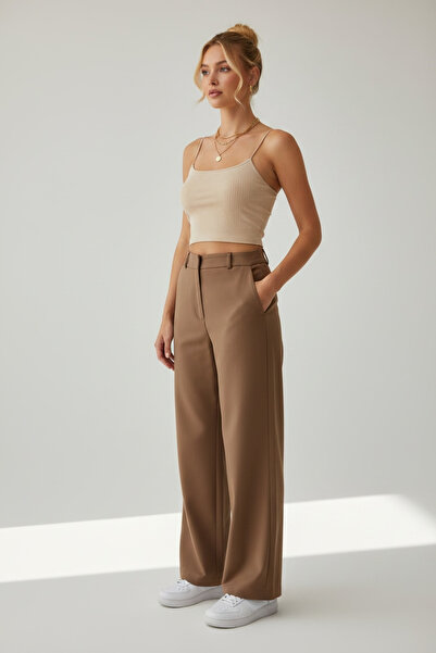 Cassime Crop top tricotat cu bretele din șnur, bej crem, pentru femei