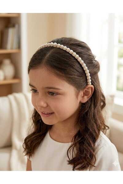 KAYAKİDS Girl's Stylish White Crown with Pearls and Buckle Girl's White Crown