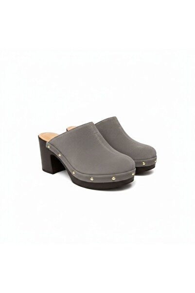 NE&VE SHOES شبشب نسائي من جلد الغزال الرمادي ذو نعل خفيف الوزن