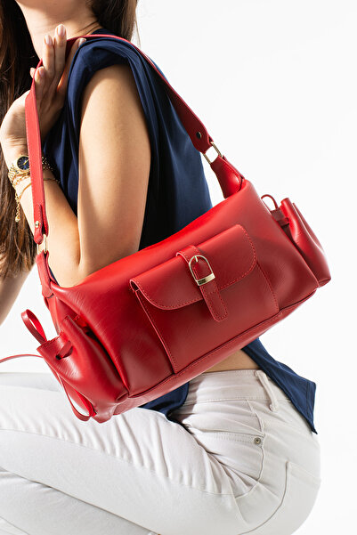 Adox Çanta Estecado Model Red Women's Hand and Shoulder Bag
