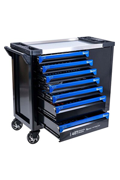 GEKO 7-DRAWER TOOL CABINET, EQUIPPED WITH 407 PARTS, 7 CARBON MODULES