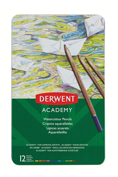 Derwent ACADEMY Creioane colorate acuarelabile, 12 culori