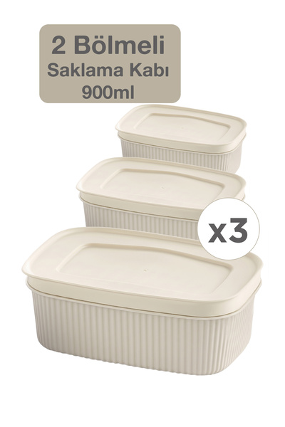 lovagroup 3'lü Bölmeli Saklama Kabı Seti 900 Ml - 2 Bölmeli Kapaklı Beslenme ...