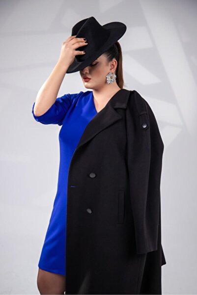 Roxxlen Women's Plus Size Women's Sleeve Detailed V-Neck Dress