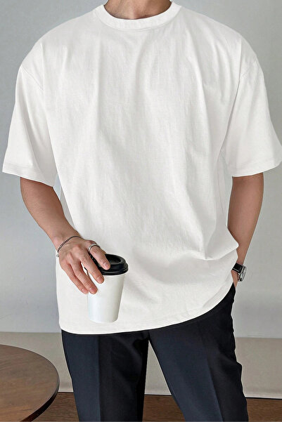 GENIUS STORE Tricou oversize pentru bărbați, din bumbac, cu decolteu tip crew...