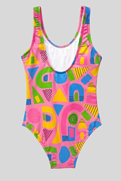 Haribo Girl's Pink Geometric Patterned Strappy Swimsuit