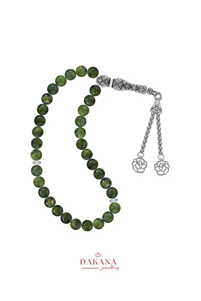 DAKANA JEWELLERY سبحة من حجر اليشم الطبيعي بقطر 8 مم على شكل زهرة اللوتس مع ش...