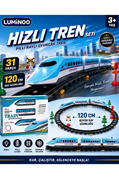 Luminoo Hızlı Tren Seti 31 Parça Pilli Raylı Oyuncak Tren 176 CM