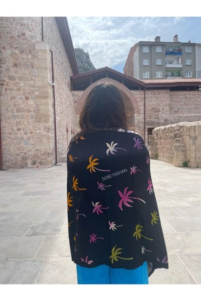 Sobe Hediyelik Black Patterned Tassel Shawl – Cotton Fabric Shoulder Shawl & Scarf & Pareo