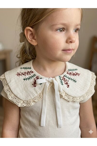 PARK BEBE Baby Girl and Child Linen Embroidered Baby Collar Handcrafted Custo...