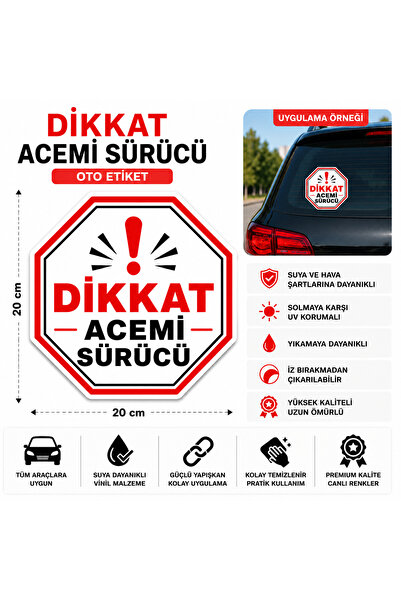 Gokco Dikkat Acemi Sürücü Araba Folyo Sticker Çıkartma Etiket