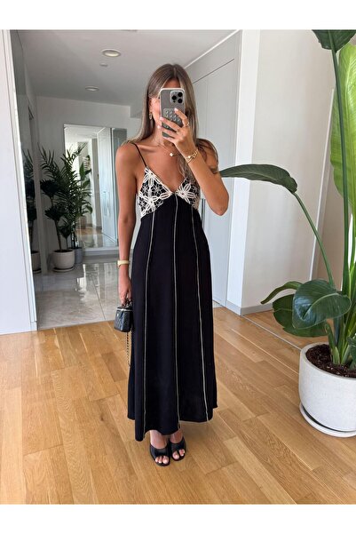 Moodel ZR MODEL NAKIŞLI UZUN SİYAH ELBİSE