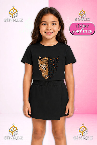 SİNREZ Set pentru fete LEOPARD HEAD LARGE Tricou cu mânecă scurtă imprimat Fu...