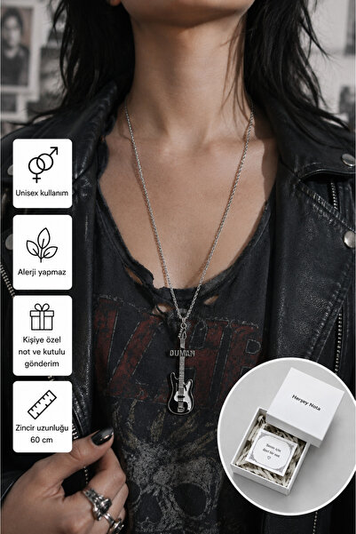 HER ŞEY NOTA www.herseynota.com Duman Guitar Design Unisex Necklace – Black a...