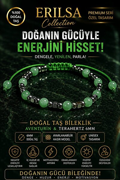 Erilsa Certified Aventurine Terahertz Natural Stone Bracelet 6 mm Adjustable ...