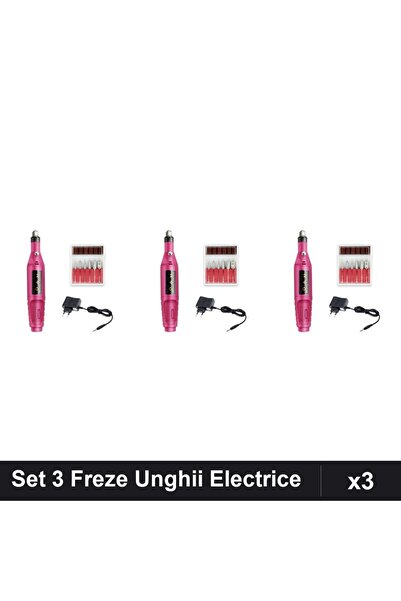 NAİLS Set 3 Freze Unghii Electrice Roz Închis, 13000 RPM, Manichiură Începători