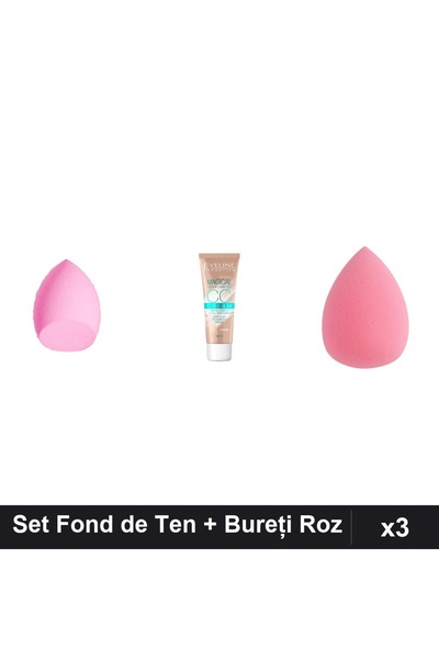 Makeup Set 3 Fond de Ten Eveline CCC Magical 51 30ml cu 2 Bureți Make-up