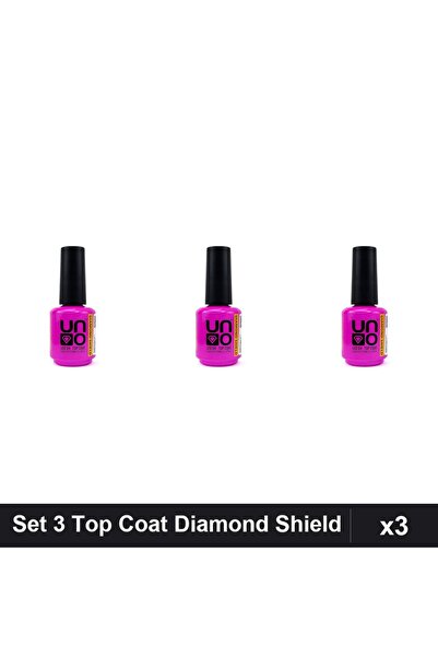 Uno Set 3 Top Coat Diamond Shield 15ml Fără ștergere, Finisaj Protector Lucios
