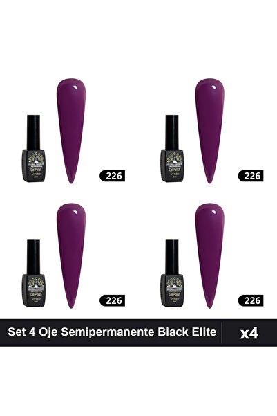 global fashion Set 4 Oje Semipermanente Black Elite 8ml, Manichiura UV/LED Pr...