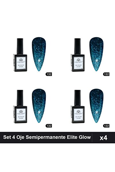 global fashion Set 4 Oje Semipermanente Elite Glow 15ml, Gel Polish UV/LED