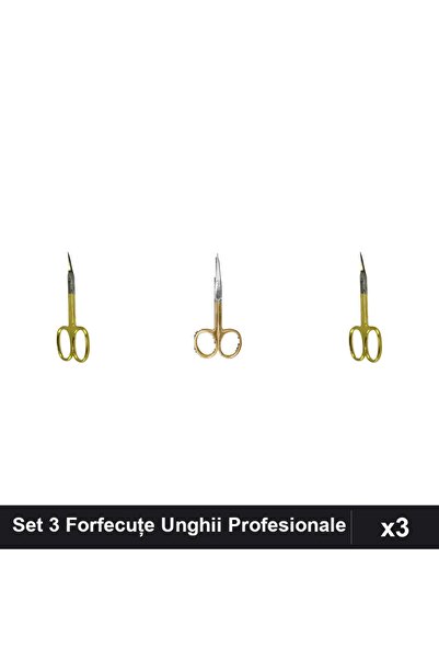 One Group Set 3 Forfecuțe Unghii Profesionale Aurii, Clești Manichiură, Cuticule
