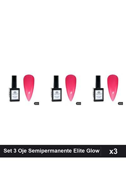 global fashion Set 3 Oje Semipermanente Elite Glow 15ml, Gel Polish UV/LED
