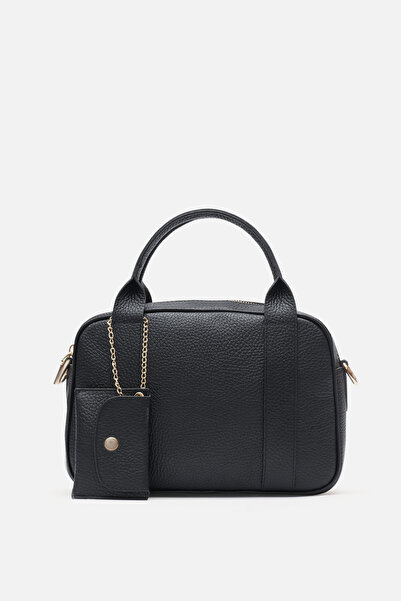 Bestyle Velura Genuine Leather Women's Hand and Shoulder Bag Black Floter Lea...