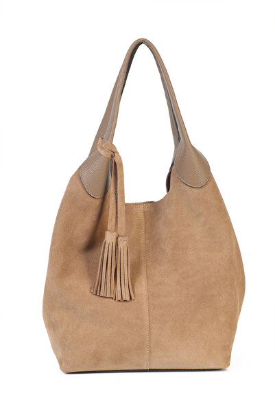Ysmn Genuine Leather Suede Two-Handle Women's Shoulder Bag with Tassel Detail...