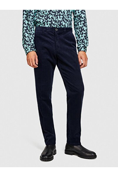 Sisley Pantaloni din velur 100% Koton Slim Fit pentru bărbați, tricou bleumar...