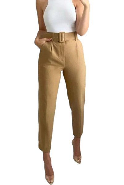 OEM Pantaloni dama cu dunga si curea asortata - Sammy - crem