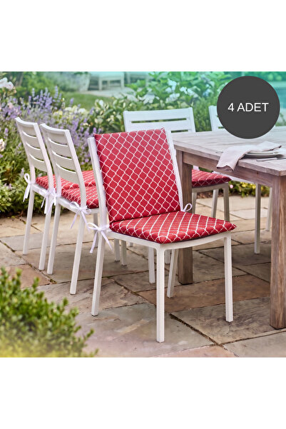 Bhomesconcept 4 Adet 40x40 Cm Kırmızı Arkalıklı Sandalye Minderi Pamuk Polyes...