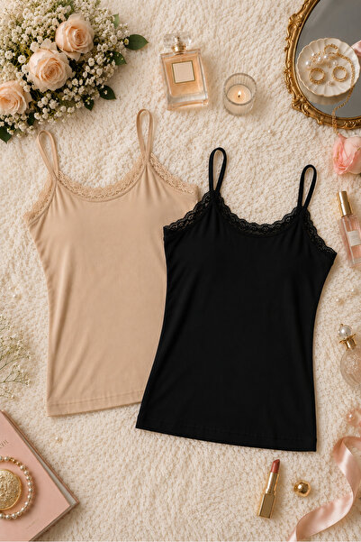 ROZELT Women's Cotton Lycra Lace Adjustable Strap Combed Cotton 2-Piece Under...