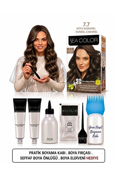 Sea Color Set Saç Boyası 7.7 Koyu Karamel 2 Li+Pratik Boya Kabı