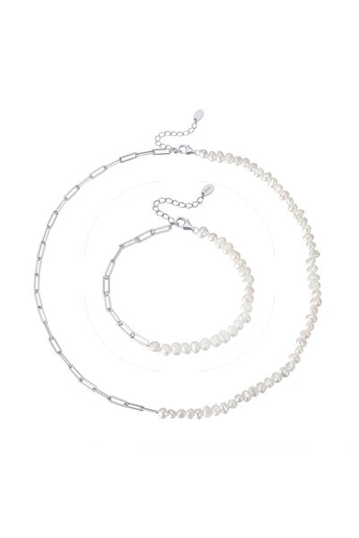 Raizel Set colier si bratara din argint cu perle de cultura baroque, Chain Pe...