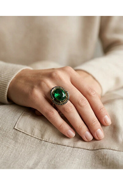 Dorvina Bronze Women Ring Authentic Copper Jewelry Green Crystal Stone Oval W...