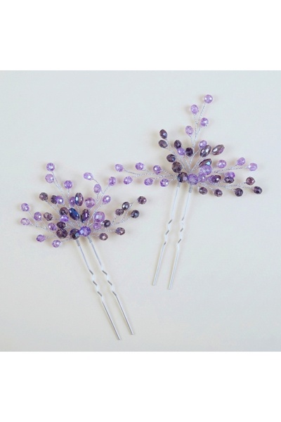 Raizel Silver hair clips set with purple beads