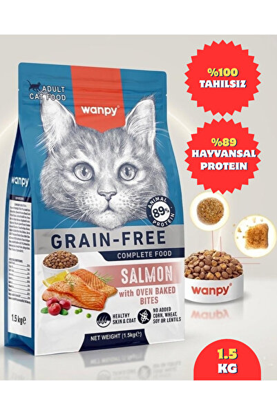 Wanpy Grain-Free Somonlu & Fırınlanmış Parçacıklı Yetişkin Kedi Maması (1.5 kg)